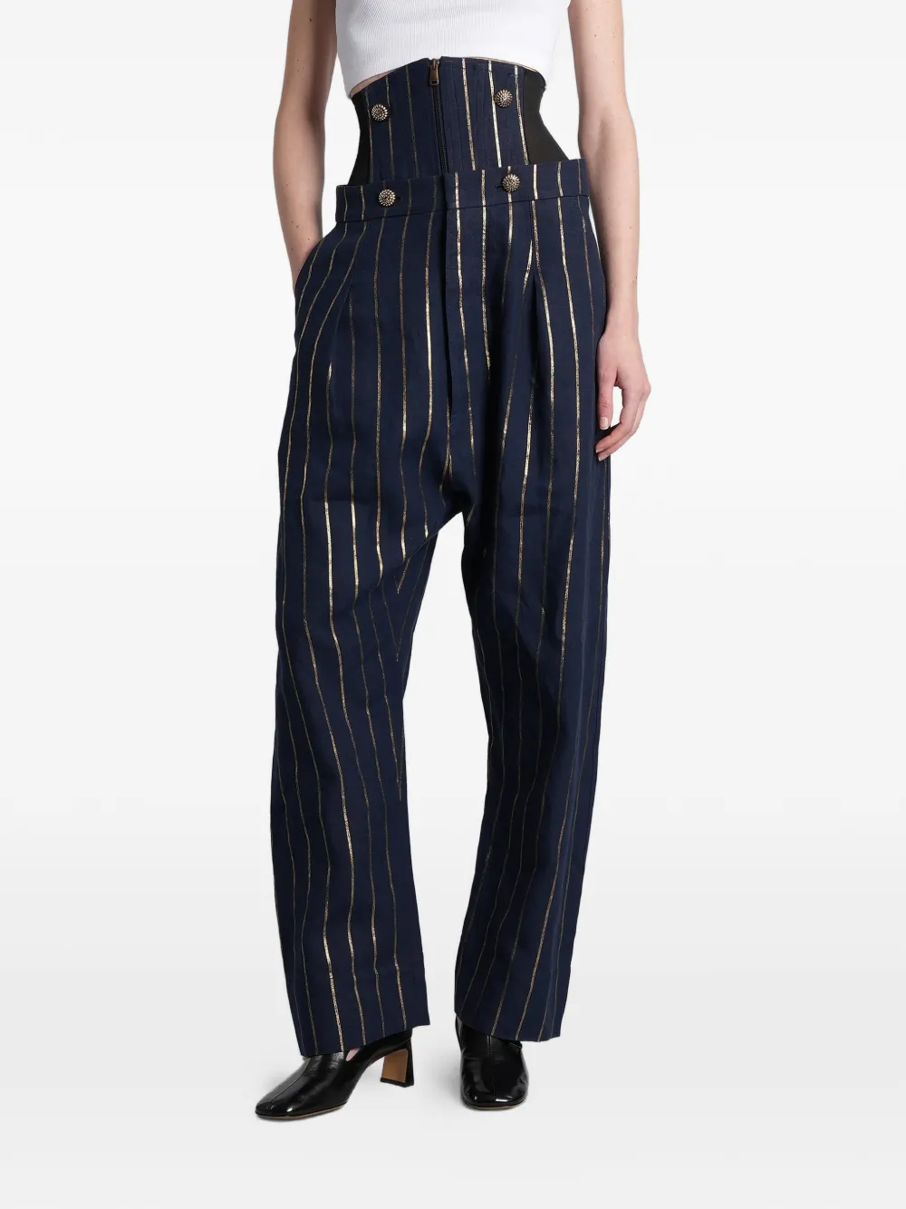 Vivienne Westwood Pinstripe Corset-waist Trousers In Blue