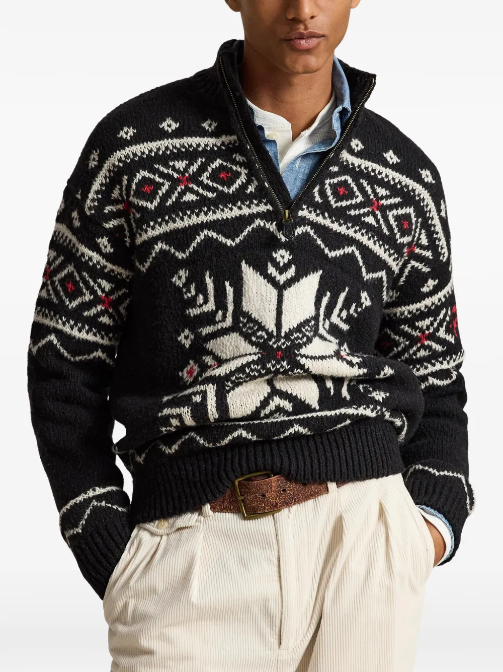 Polo Ralph Lauren Trui met halve rits en sneeuwvlok-intarsia Zwart