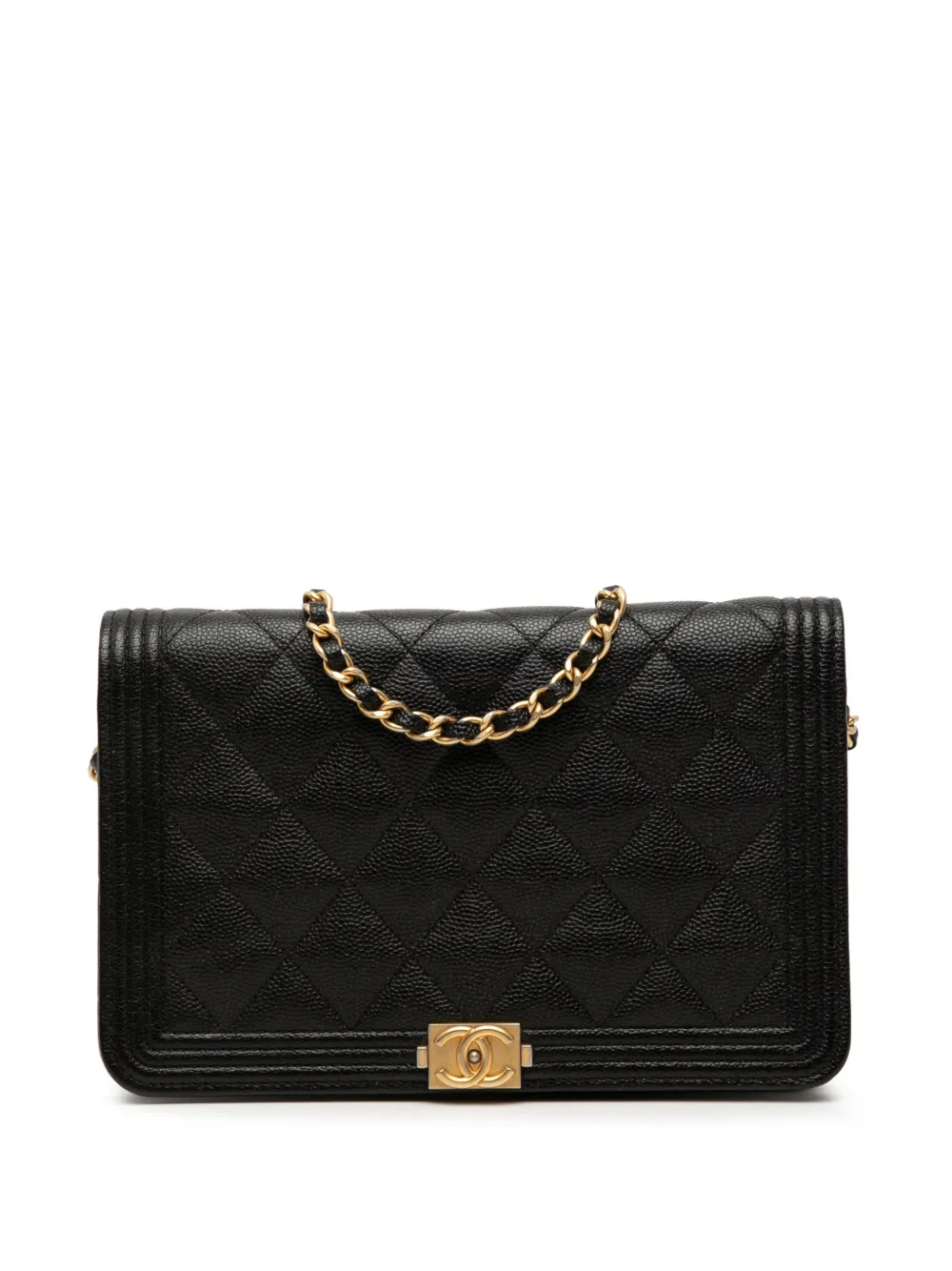 CHANEL Pre-Owned 2018 Quilted Caviar Boy Wallet on Chain crossbody bag - Nero
