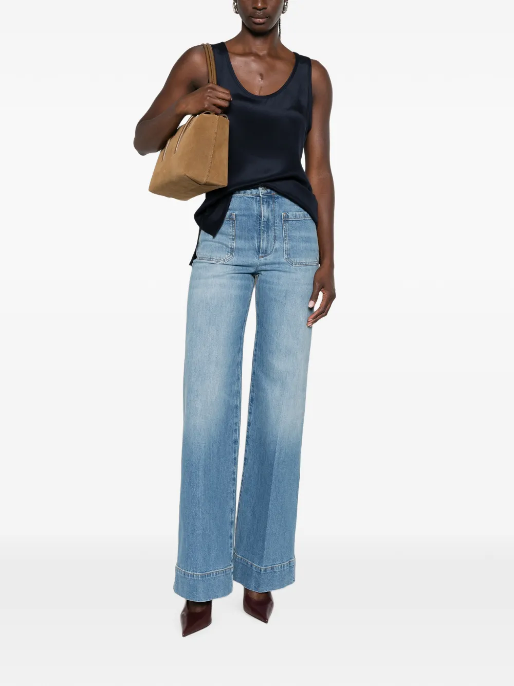 Max Mara Top met satijnen afwerking Blauw