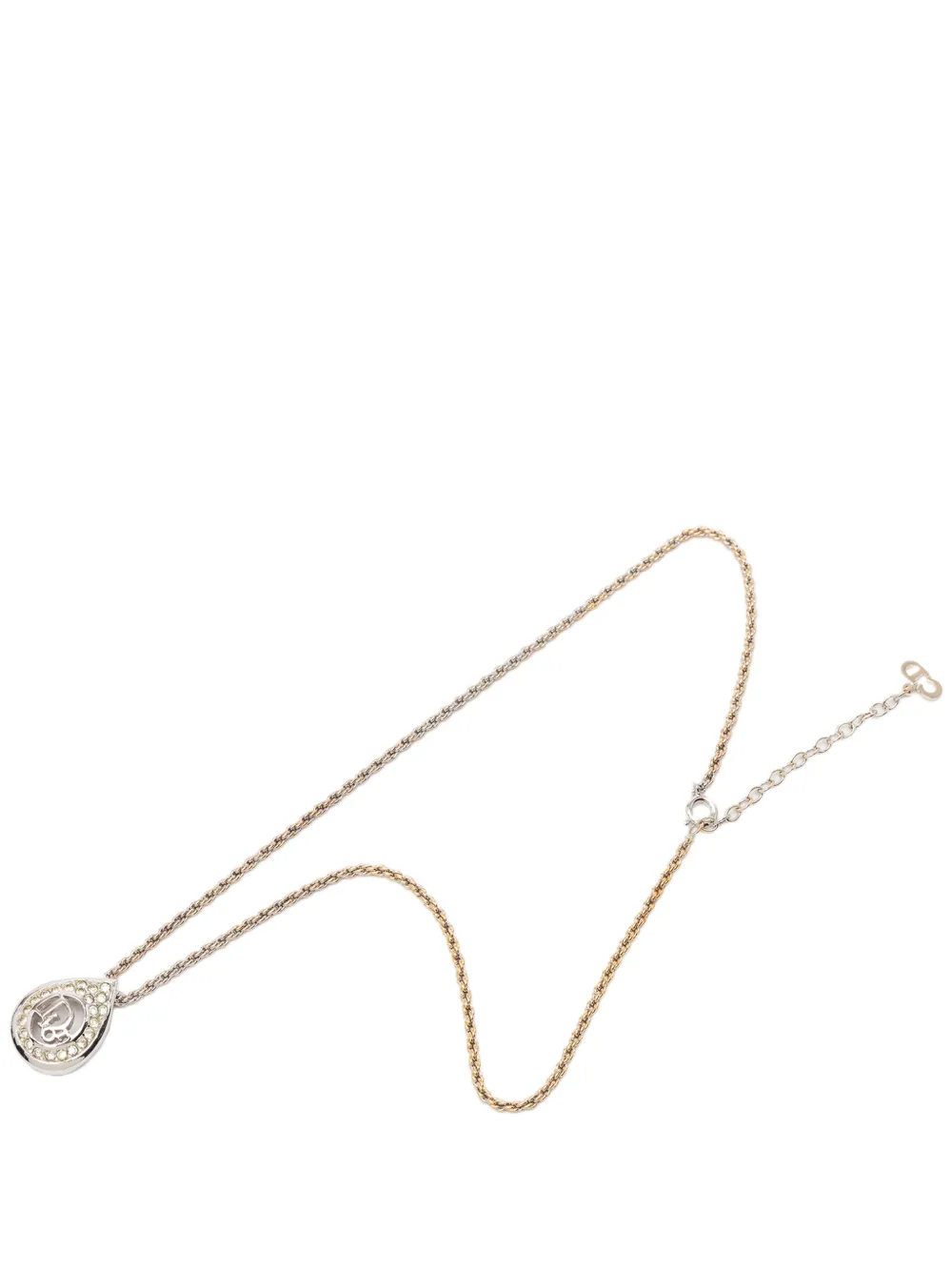 Christian Dior Pre-Owned 20th Century Gold Plated Logo Tear Drop Rhinestones Pendant Necklace costume necklace - Oro