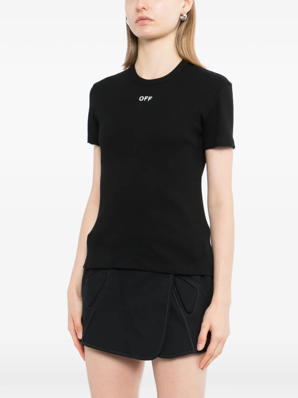 Off-White Off Stamp geribbeld T-shirt Zwart