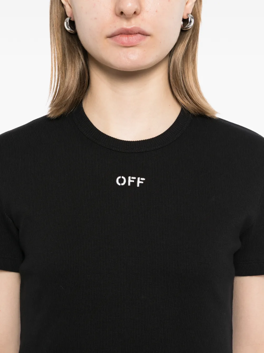 Off-White Off Stamp geribbeld T-shirt Zwart