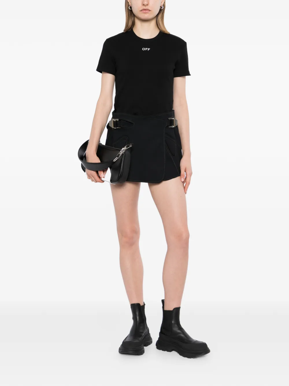 Off-White Off Stamp geribbeld T-shirt Zwart