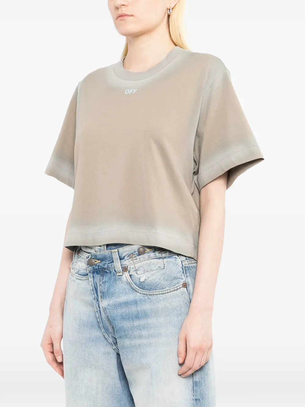 Off-White T-shirt met logo en spray-effect Beige