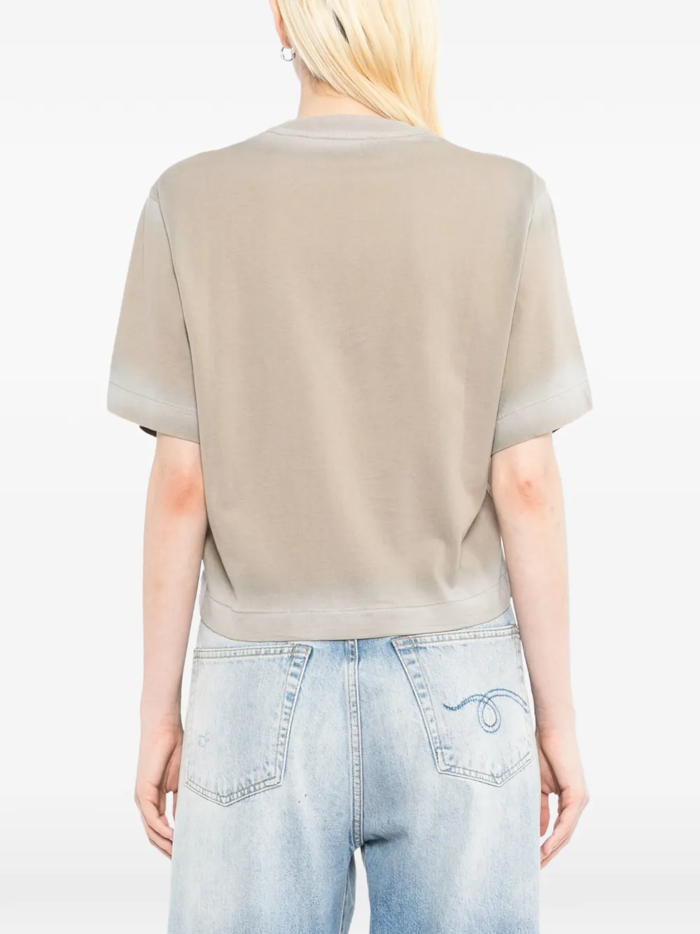Off-White T-shirt met logo en spray-effect Beige