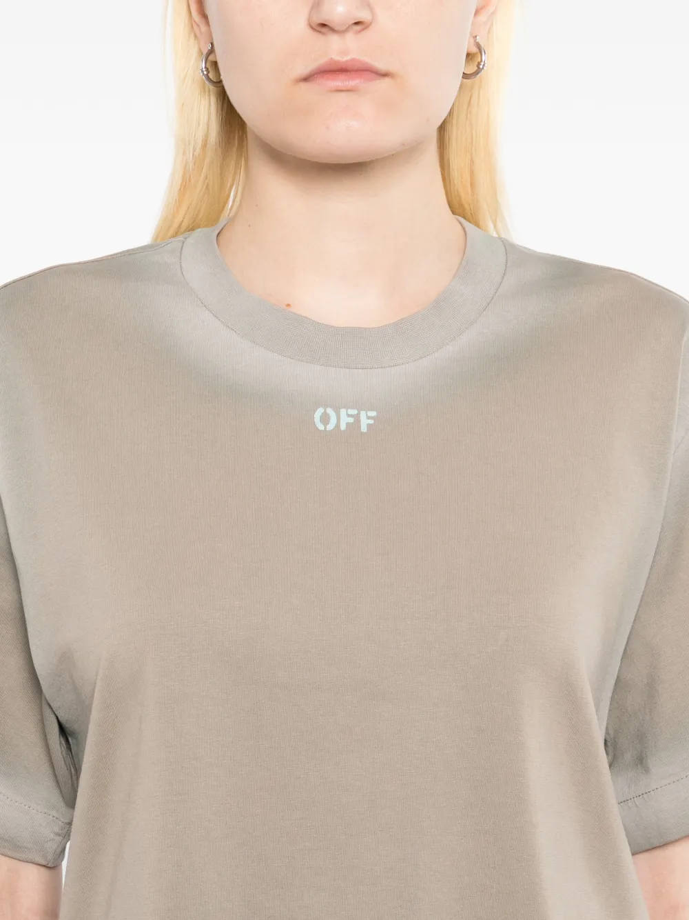 Off-White T-shirt met logo en spray-effect Beige