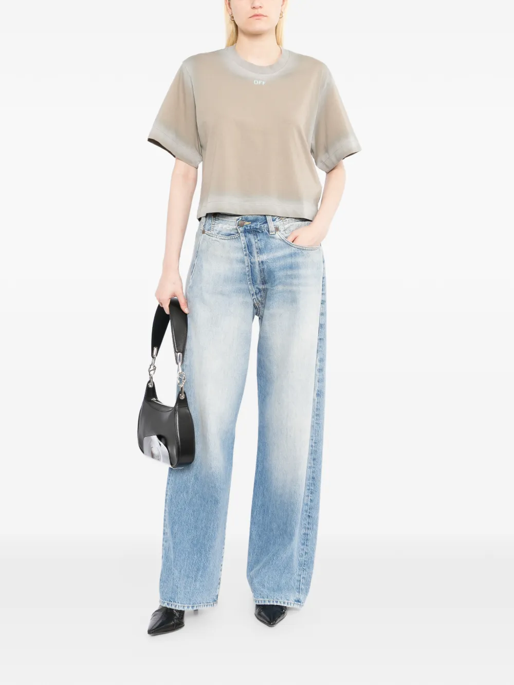 Off-White T-shirt met logo en spray-effect Beige