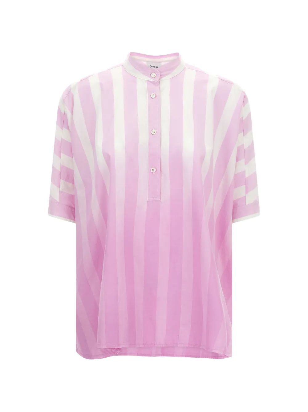 Nude striped mandarin-collar shirt - Rosa