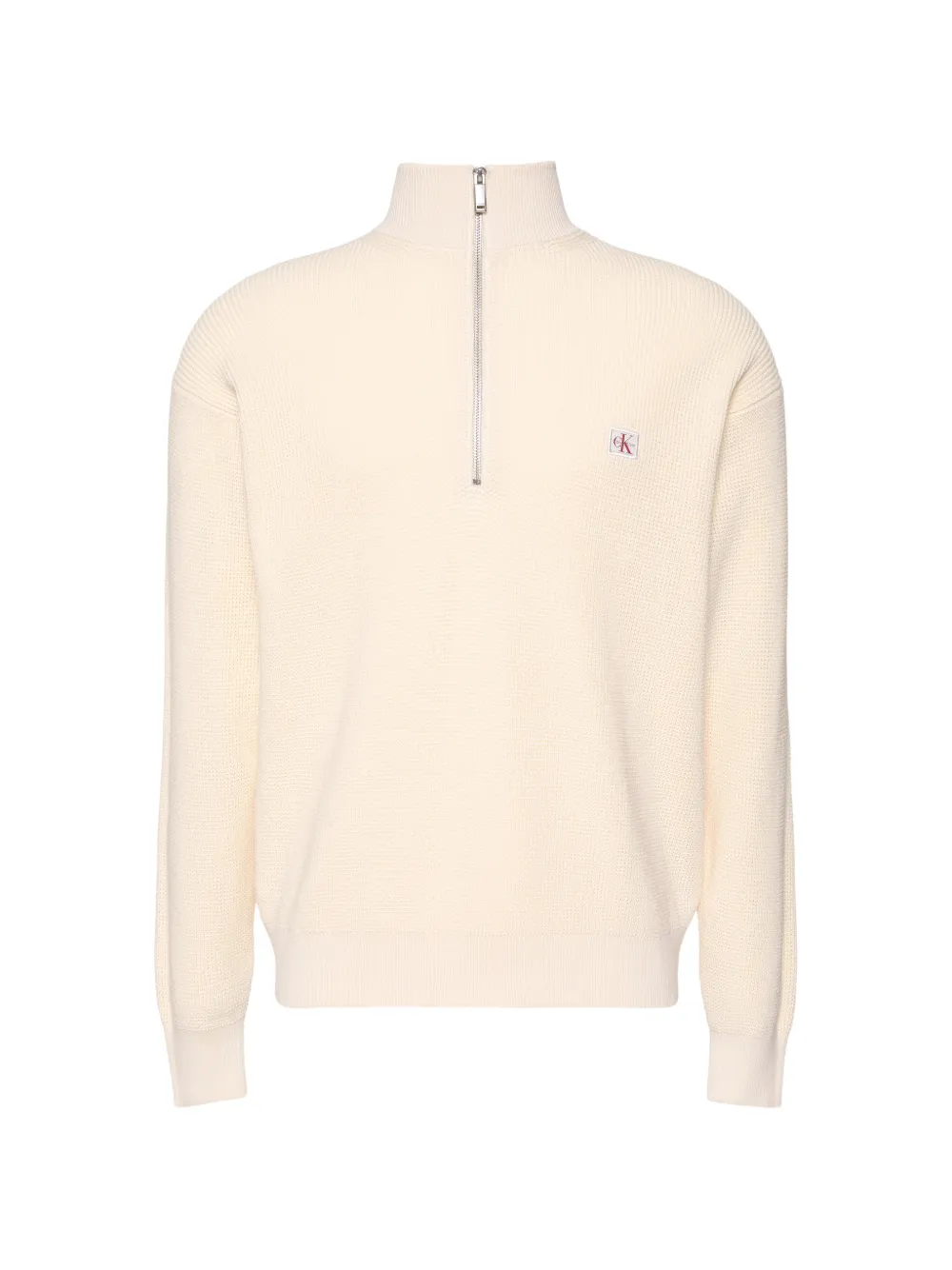 Calvin Klein logo-patch zip-neck sweater - Nude