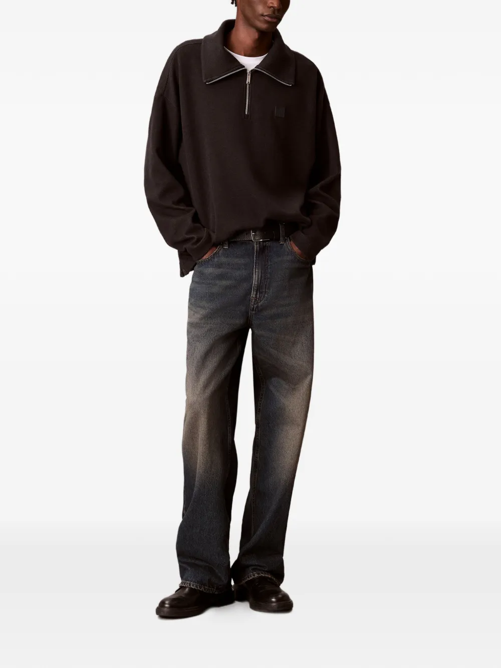 Calvin Klein quarter-zip logo-patch sweater - Nero