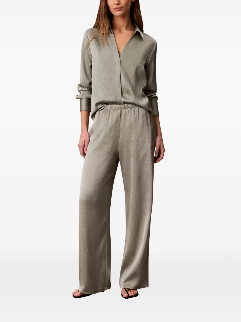 Calvin Klein Satijnen blouse met V-hals Groen