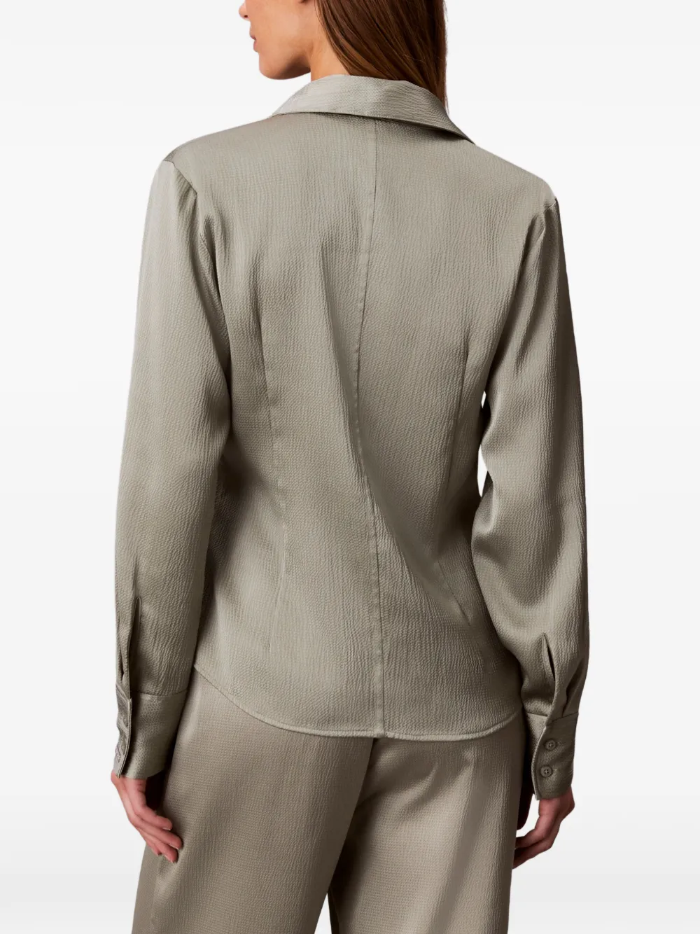 Calvin Klein Satijnen blouse met V-hals Groen