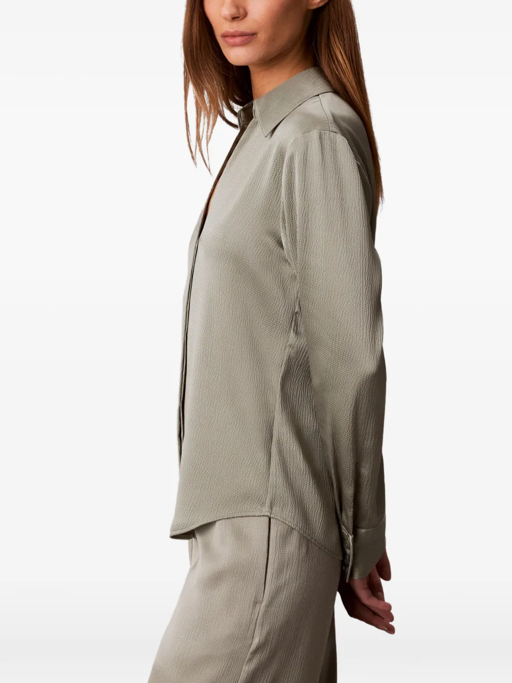 Calvin Klein Satijnen blouse met V-hals Groen
