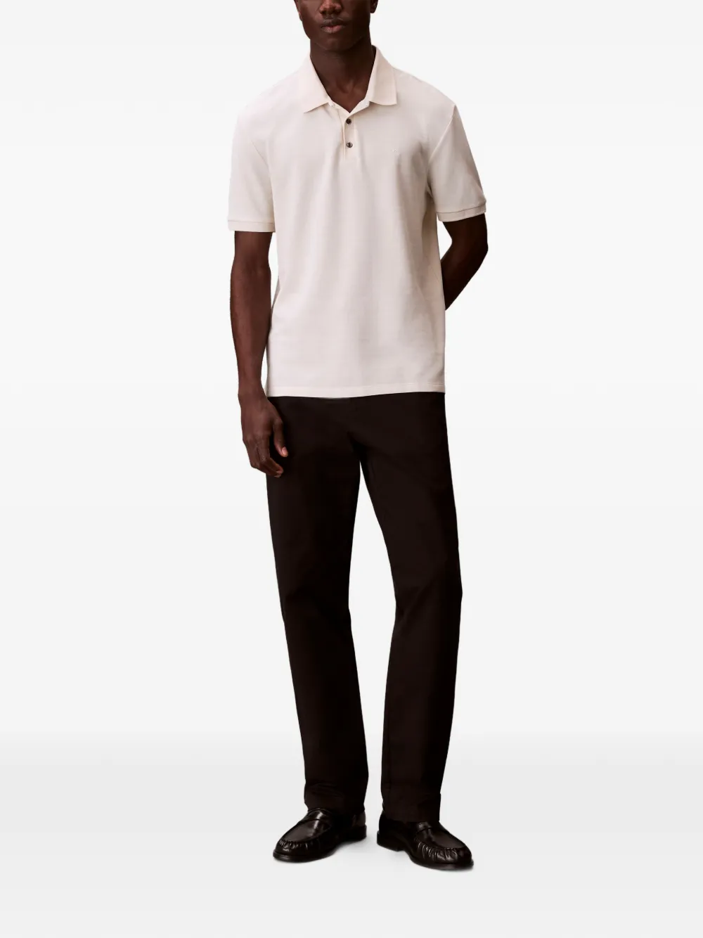 Calvin Klein logo-embroidered short-sleeve polo shirt - Nude