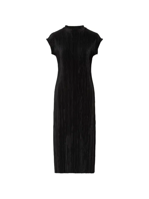 black plisse high neck midi dress Black High Neck Plisse Dress  Ro&Zo