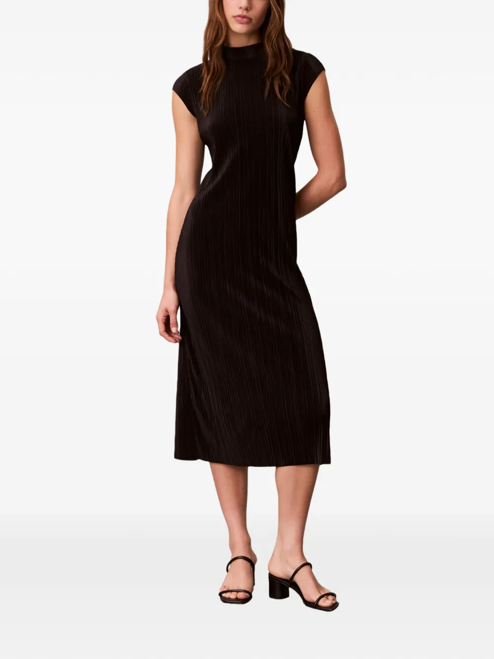 Calvin Klein plissé-effect cap-sleeves dress - Nero