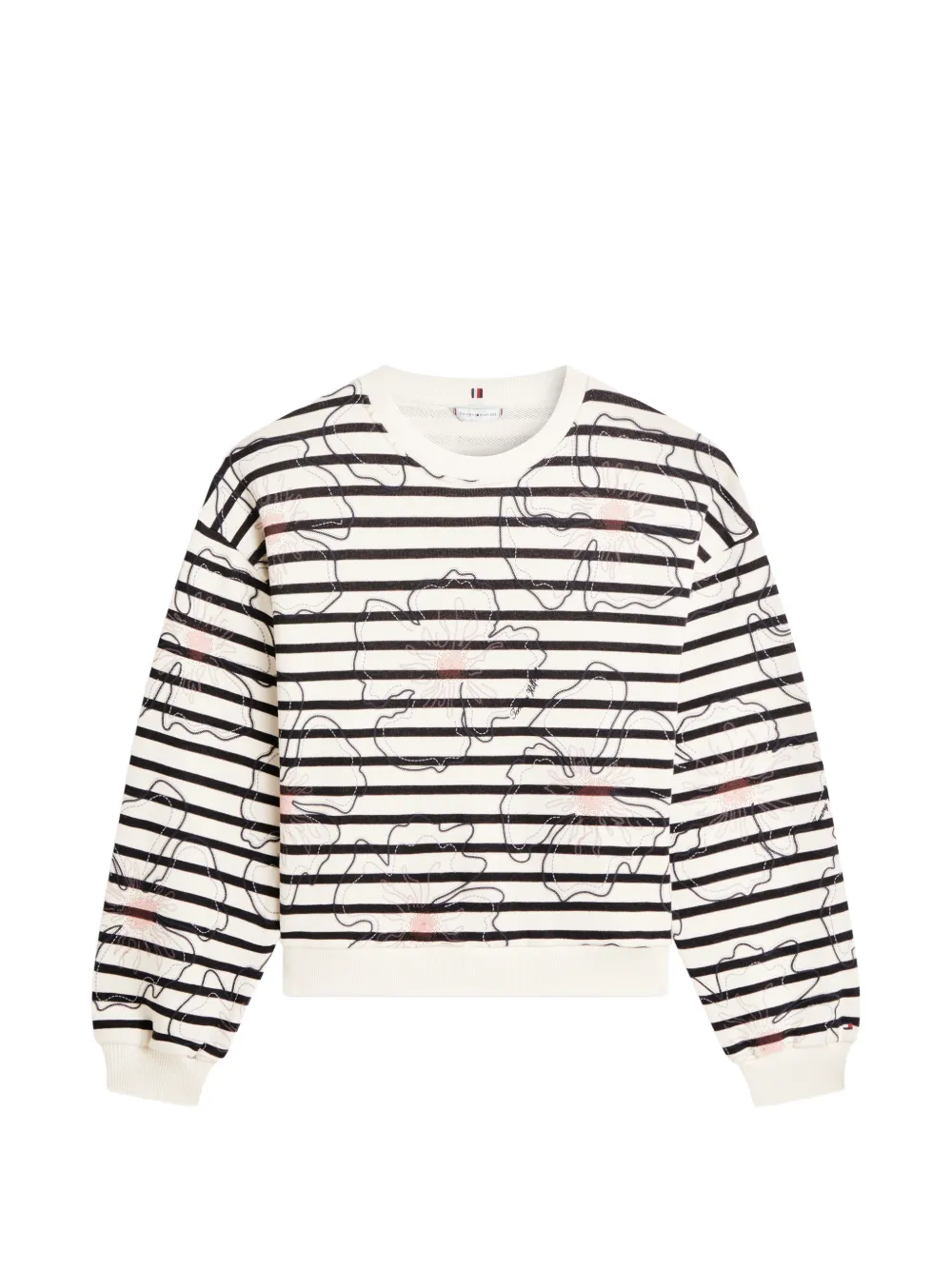 Tommy Hilfiger floral-embroidered horizontal-stripe cotton sweatshirt - Toni neutri