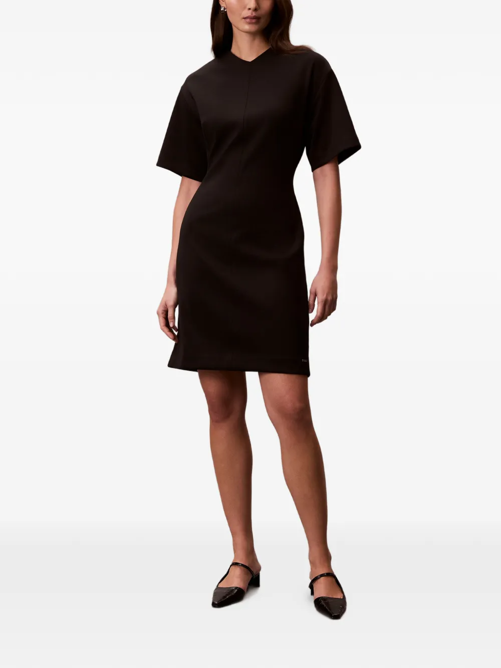 Calvin Klein short-sleeve V-neck dress - Schwarz