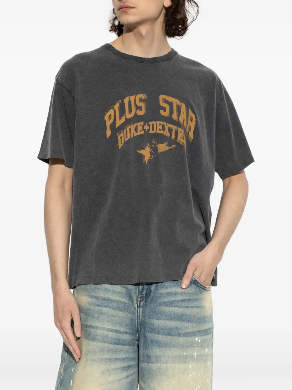 DUKE & DEXTER Gerafeld T-shirt met logoprint Grijs
