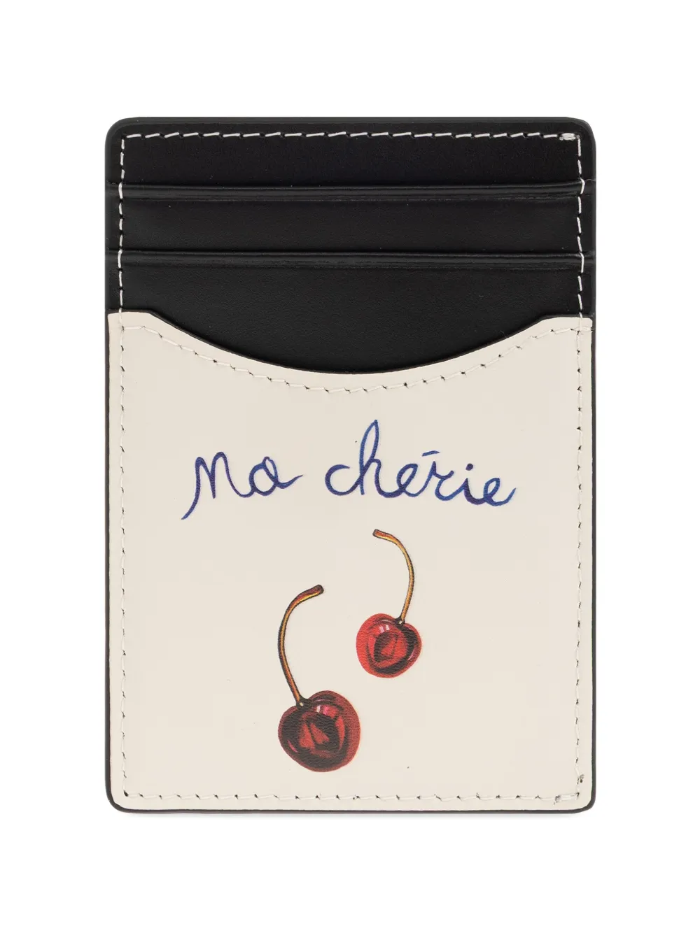 DUKE & DEXTER Dean leren pasjeshouder met kersenprint Zwart