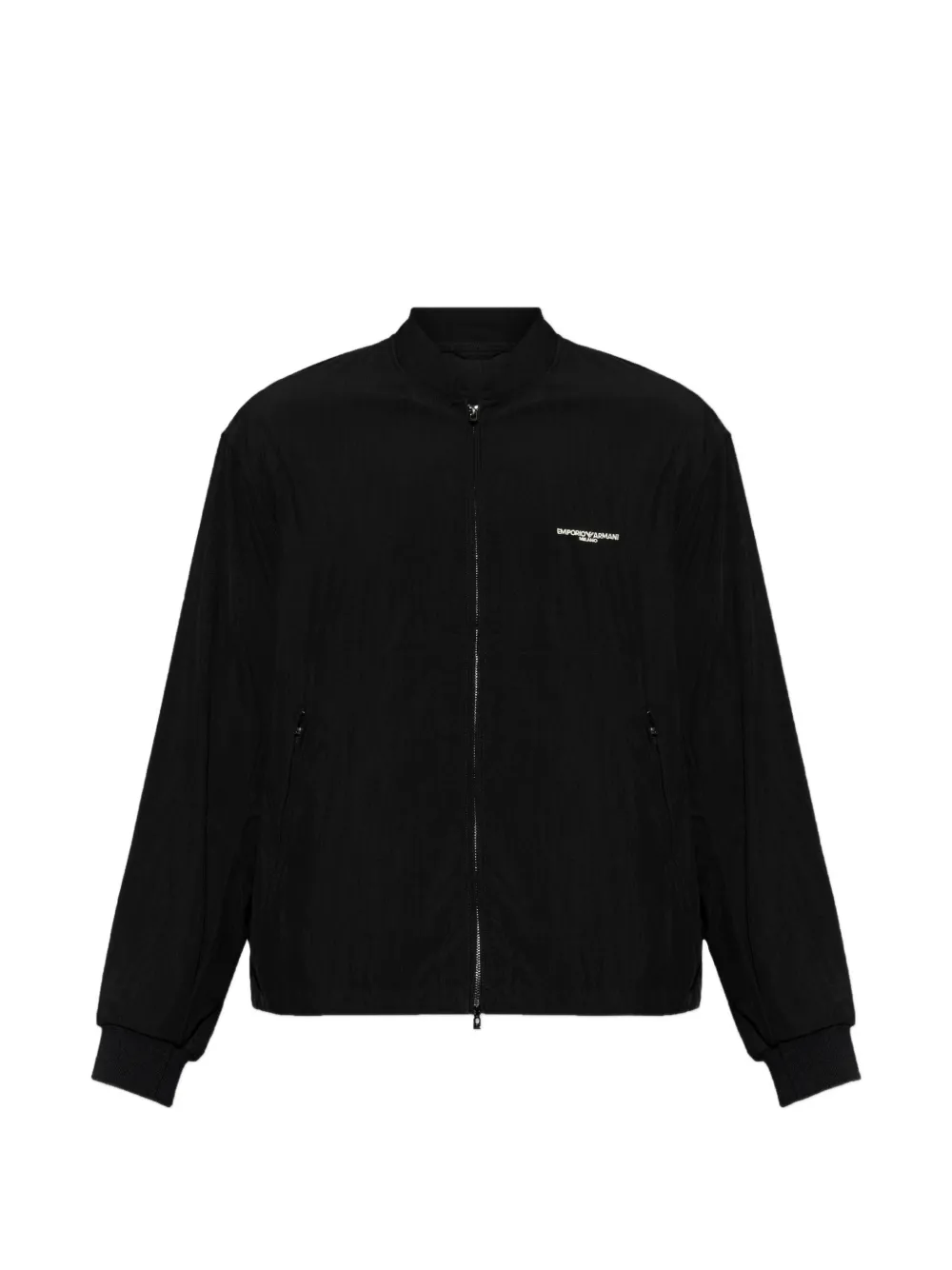 Emporio Armani logo-embroidered zip-up jacket - Black
