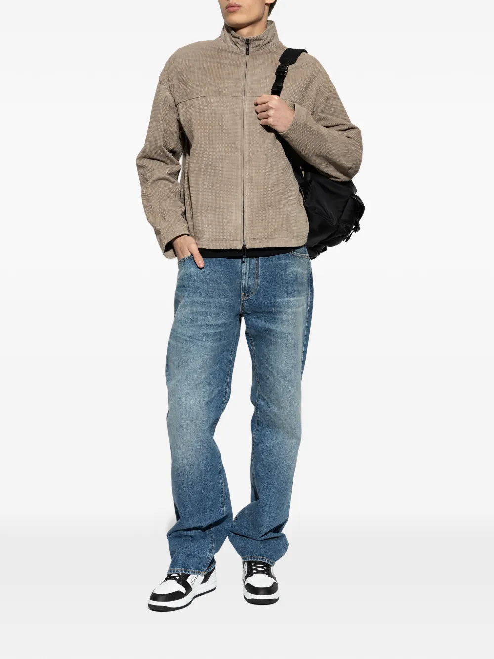 Emporio Armani Geperforeerd suède jack Beige