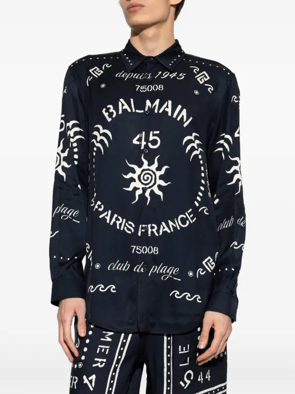 Balmain logo-print long-sleeve Shirt | Blue | FARFETCH
