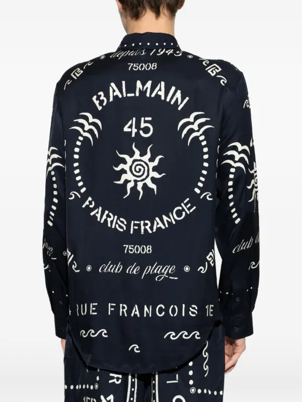 Balmain logo-print long-sleeve Shirt | Blue | FARFETCH
