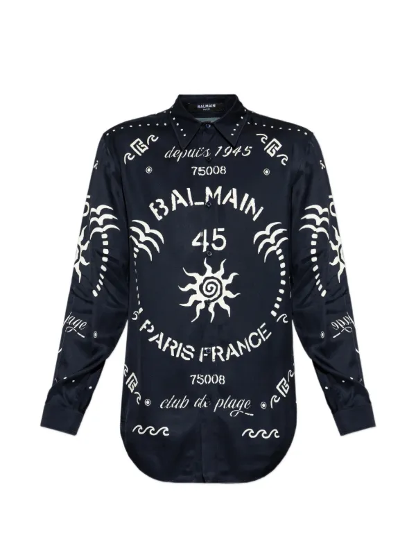 Balmain logo-print long-sleeve Shirt | Blue | FARFETCH