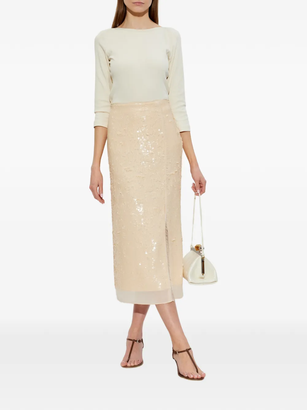 Fabiana Filippi three-quarter Sleeve boat-neck Top | Neutrals