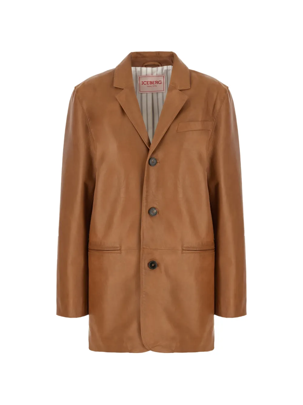 Iceberg button leather jacket - Marrone