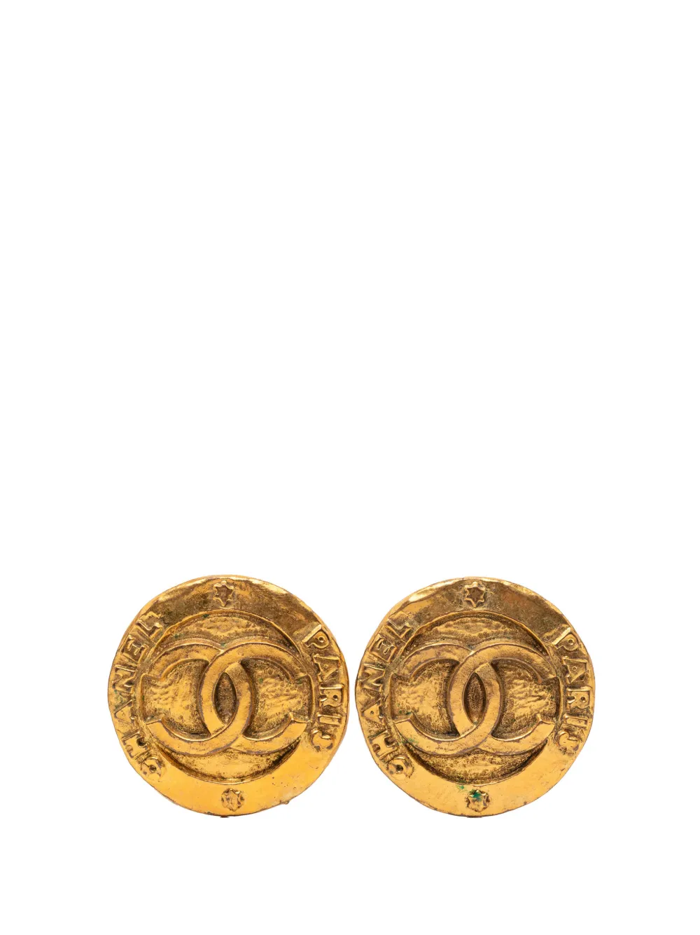 CHANEL Pre-Owned 1980-1990 CC Gold Plated Round Clip On Earrings costume earrings - Oro