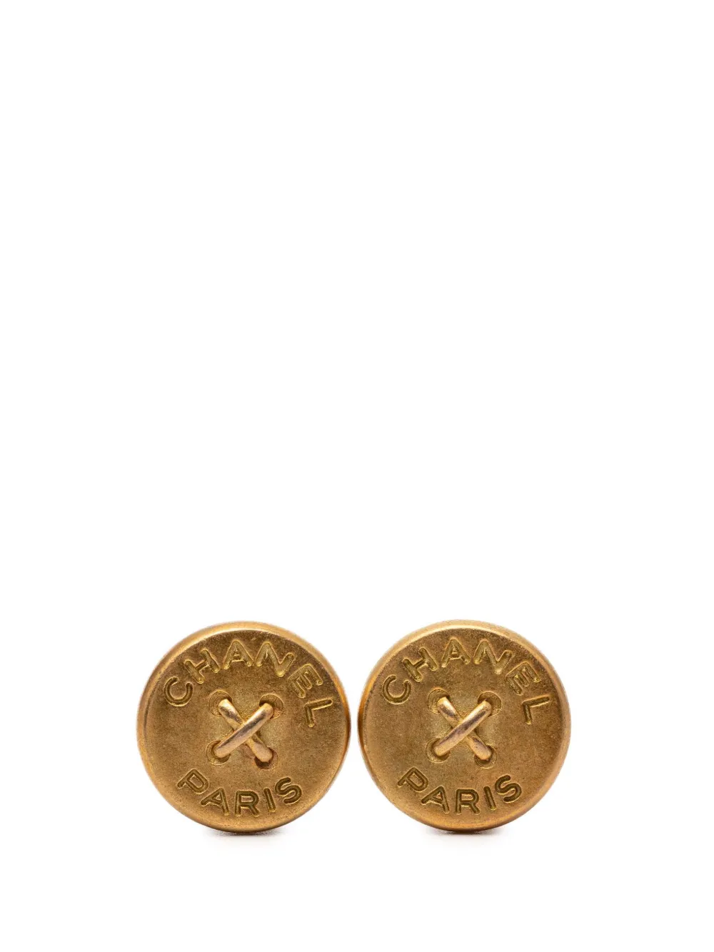 CHANEL Pre-Owned 1994 Gold Plated Round Button Clip On Earrings costume earrings
