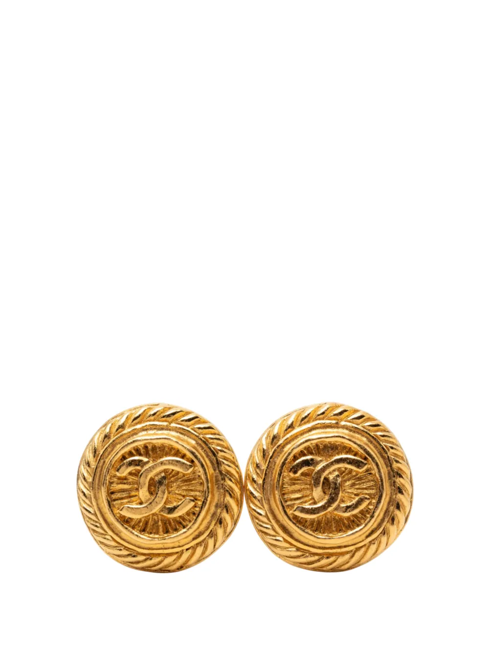CHANEL Pre-Owned 1970-1980 Gold Plated CC Round Clip On Earrings costume earrings - Oro