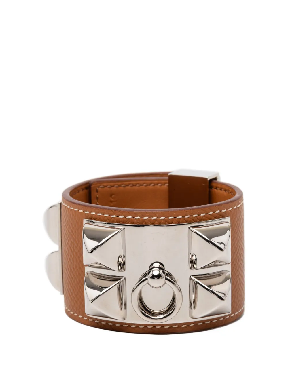 Hermès Pre-Owned 2021 Palladium Plated Epsom Collier de Chien Bracelet T1 costume bracelet - Marrone