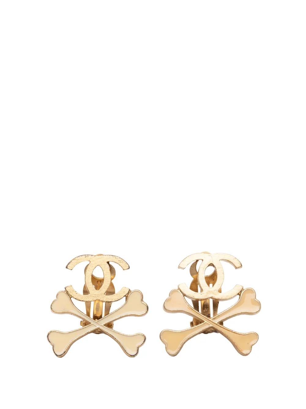 CHANEL Pre-Owned 2003 Gold Plated CC Lacquered Crossbones Clip On Earrings costume earrings - Oro