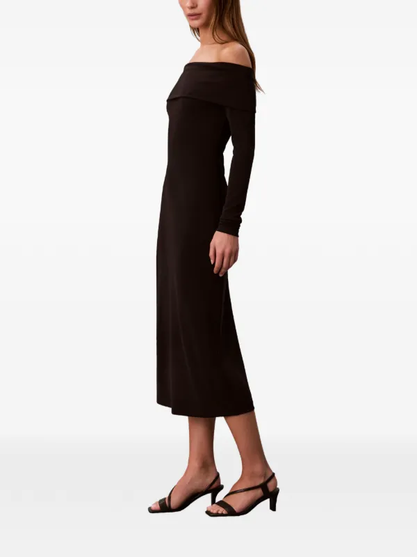 Calvin Klein off-shoulder long-sleeved Midi Dress | Black | FARFETCH IL