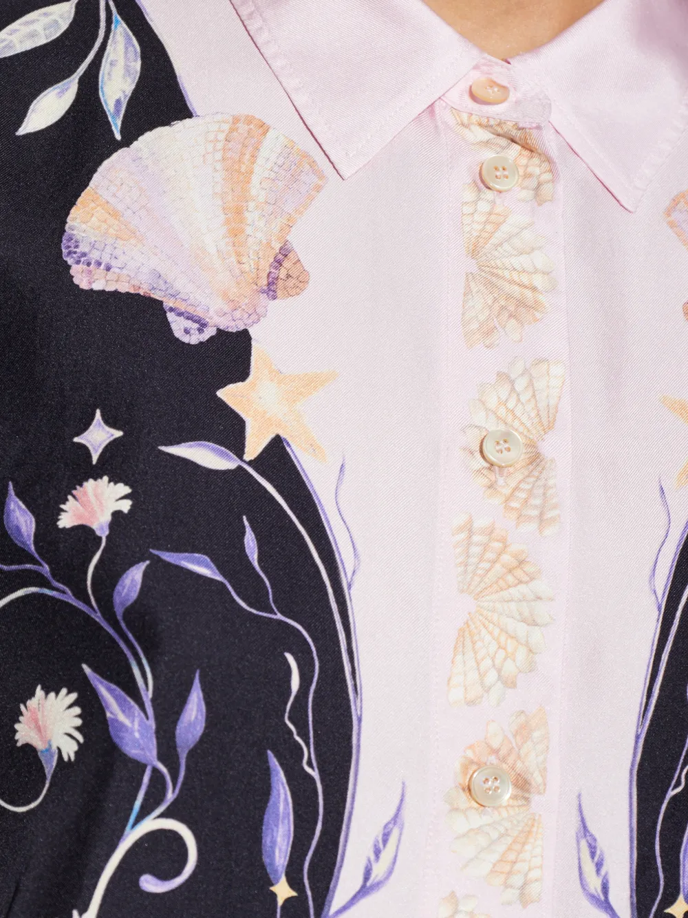 Forte Blouse met schelpenprint en korte mouwen Blauw