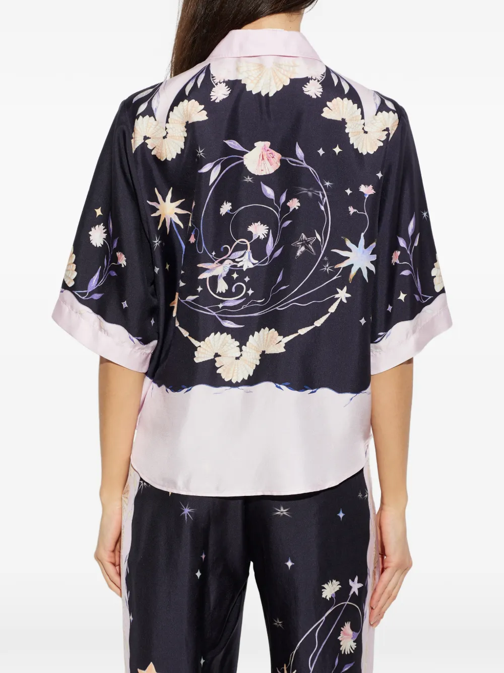 Forte Blouse met schelpenprint en korte mouwen Blauw