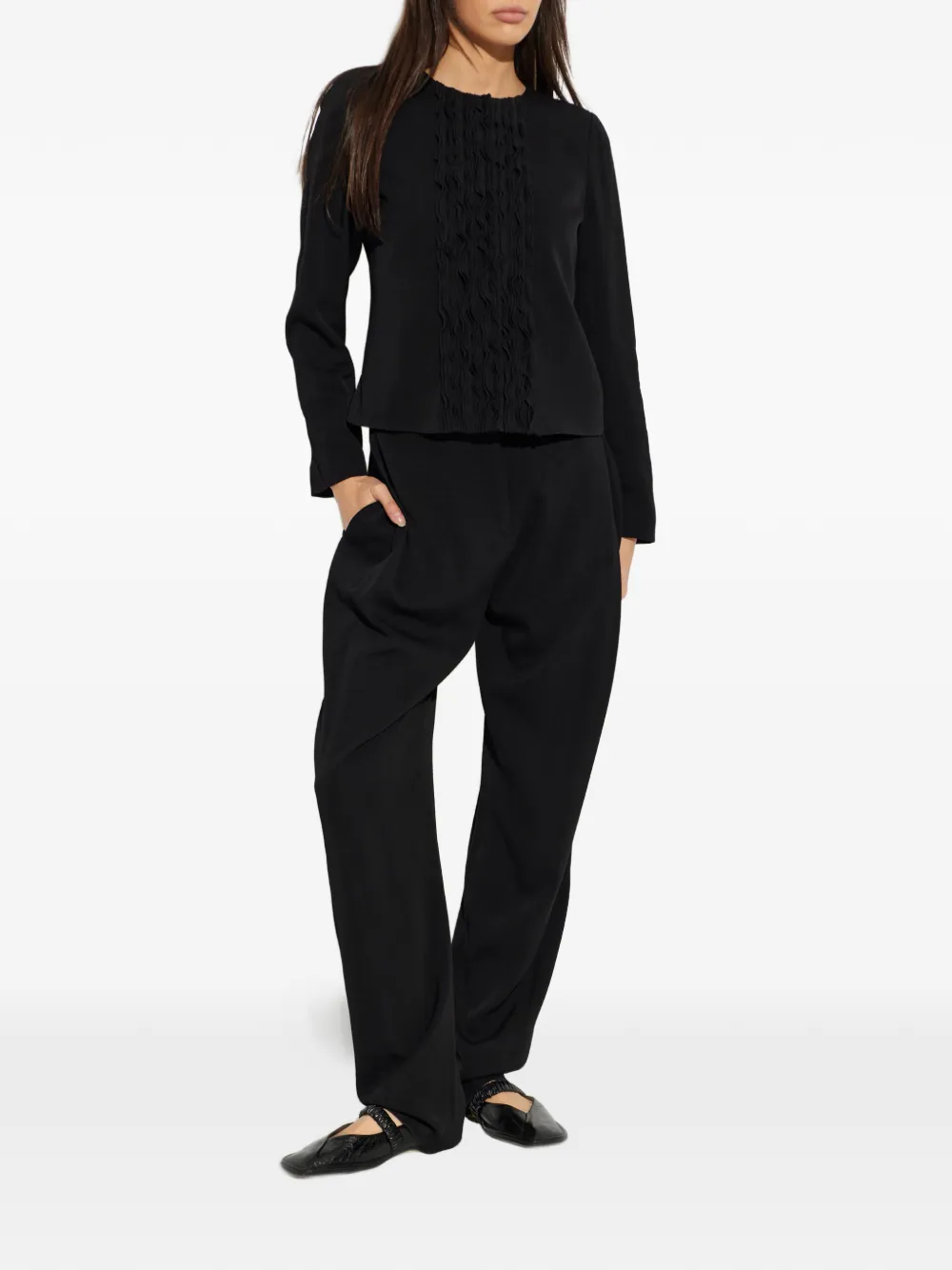 Emporio Armani Jack met ruches en ronde hals Zwart