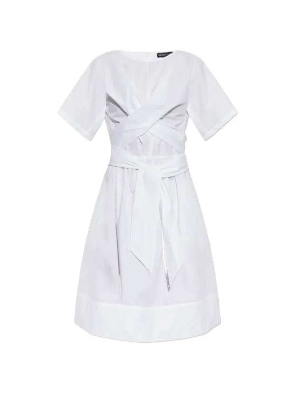Emporio Armani Crossover-waist Tie-fastening Dress in White