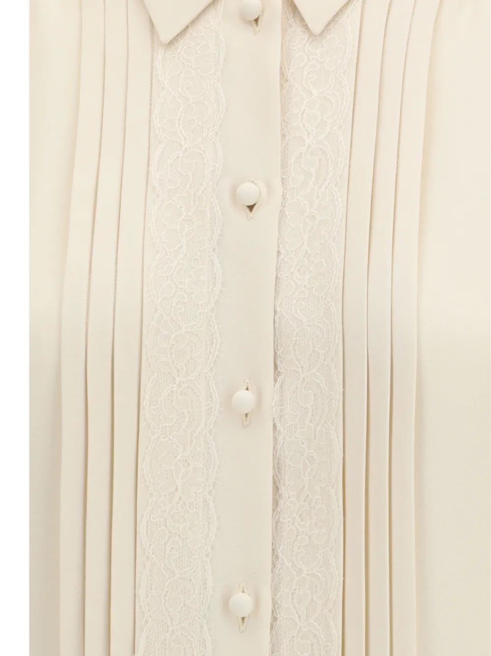 Valentino Garavani Cady gesmockte blouse met kanten afwerking Beige