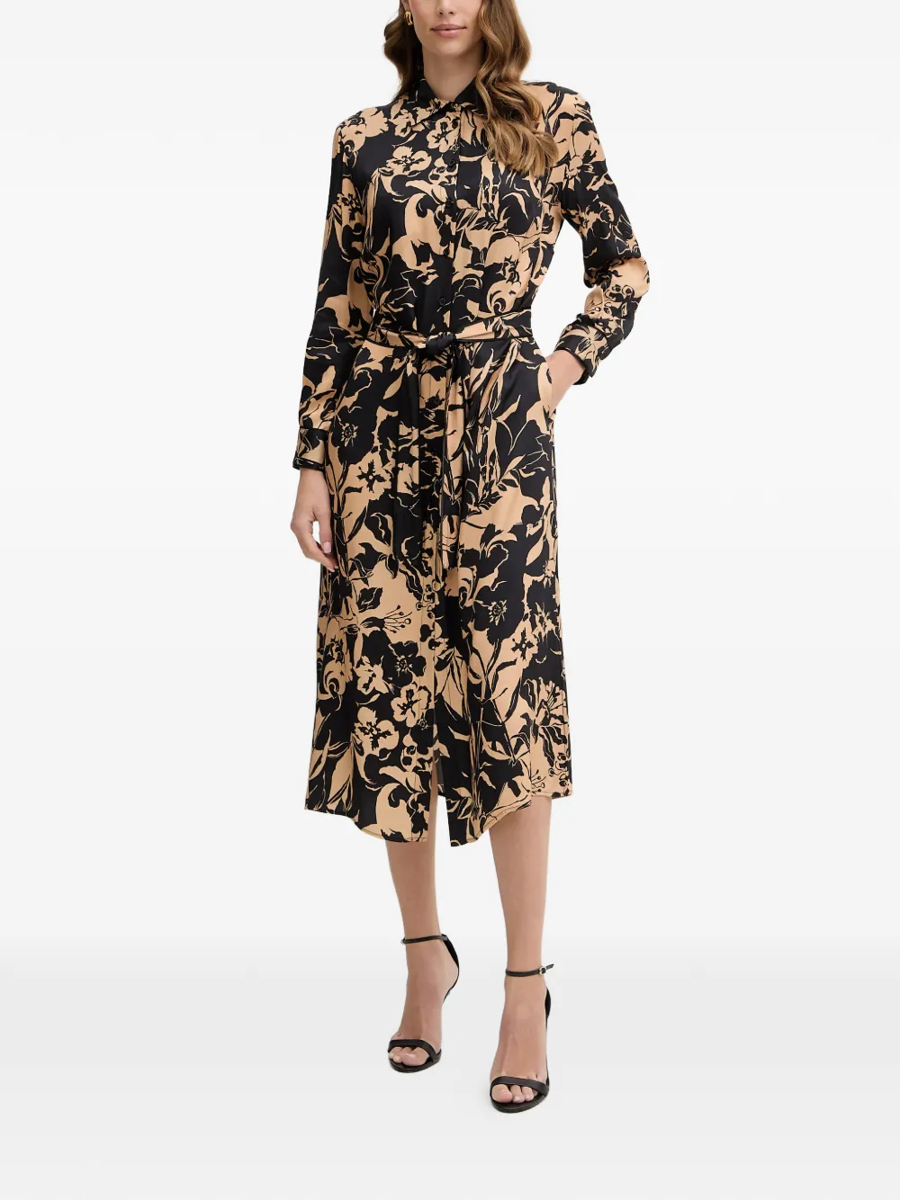 SIMONA CORSELLINI Midi-jurk met ceintuur Beige