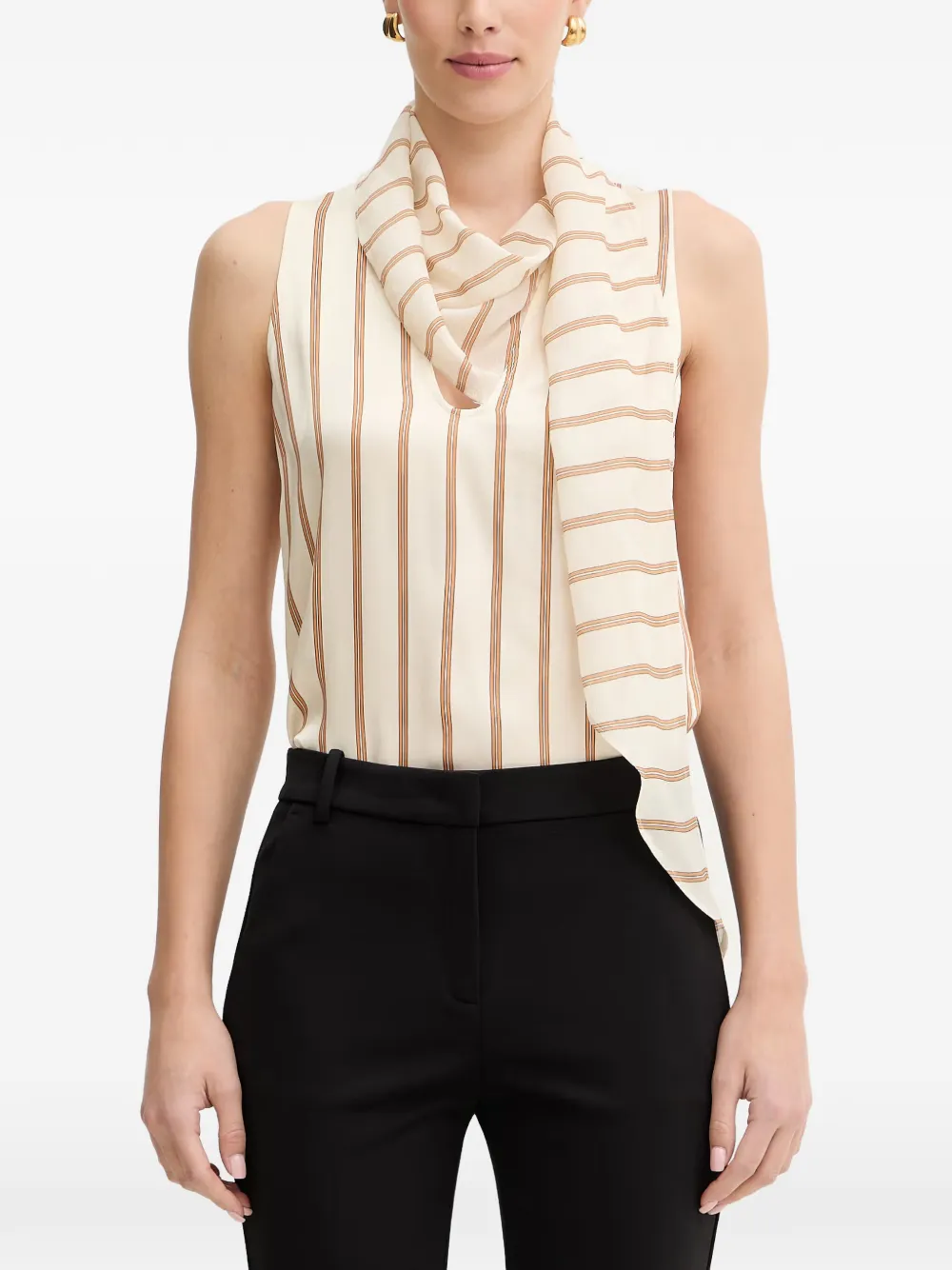 SIMONA CORSELLINI striped scarf-detail blouse - Toni neutri