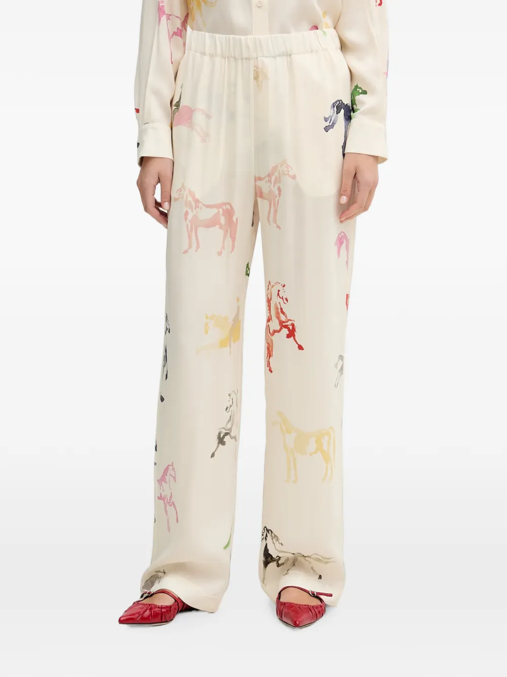 Stine Goya horse-print palazzo pants - Bianco