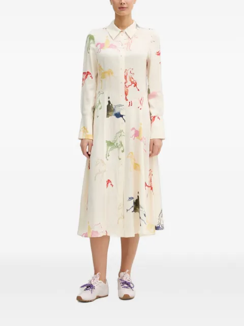 Stine Goya horse-print long-sleeve midi dress