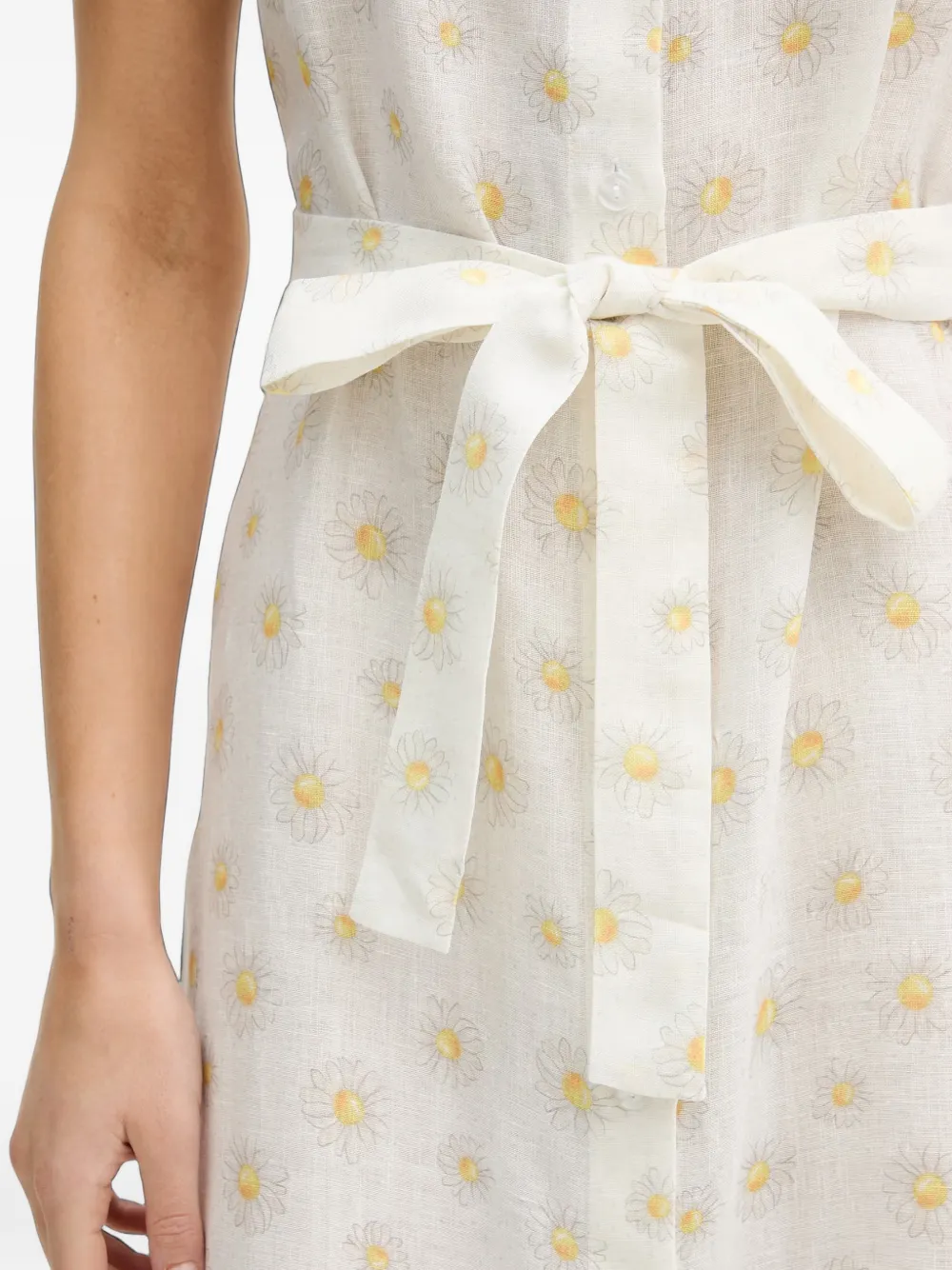 Sleeper Brigitte daisy-print belted linen midi dress Wit