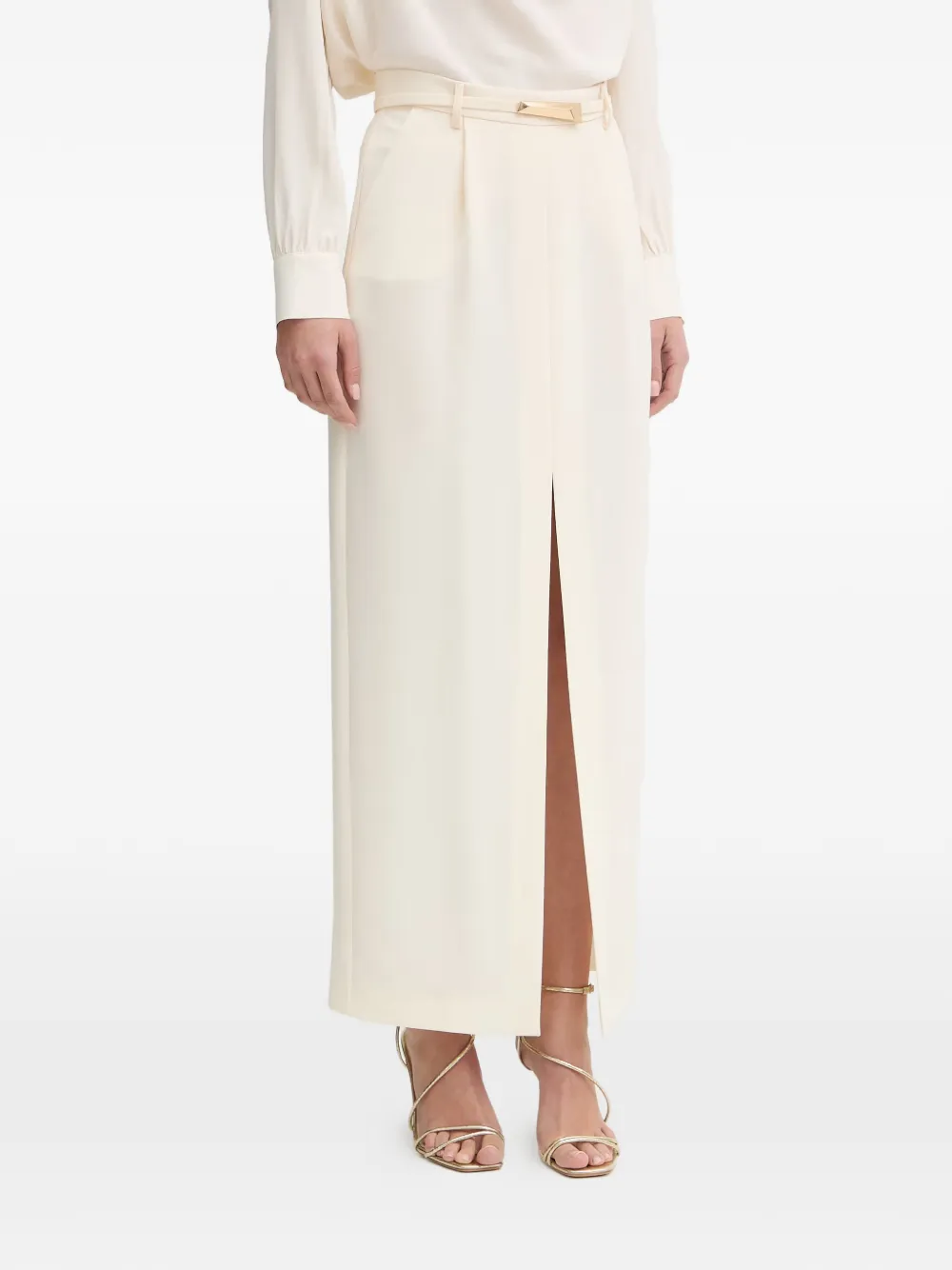 SIMONA CORSELLINI belted front-slit long skirt - Toni neutri