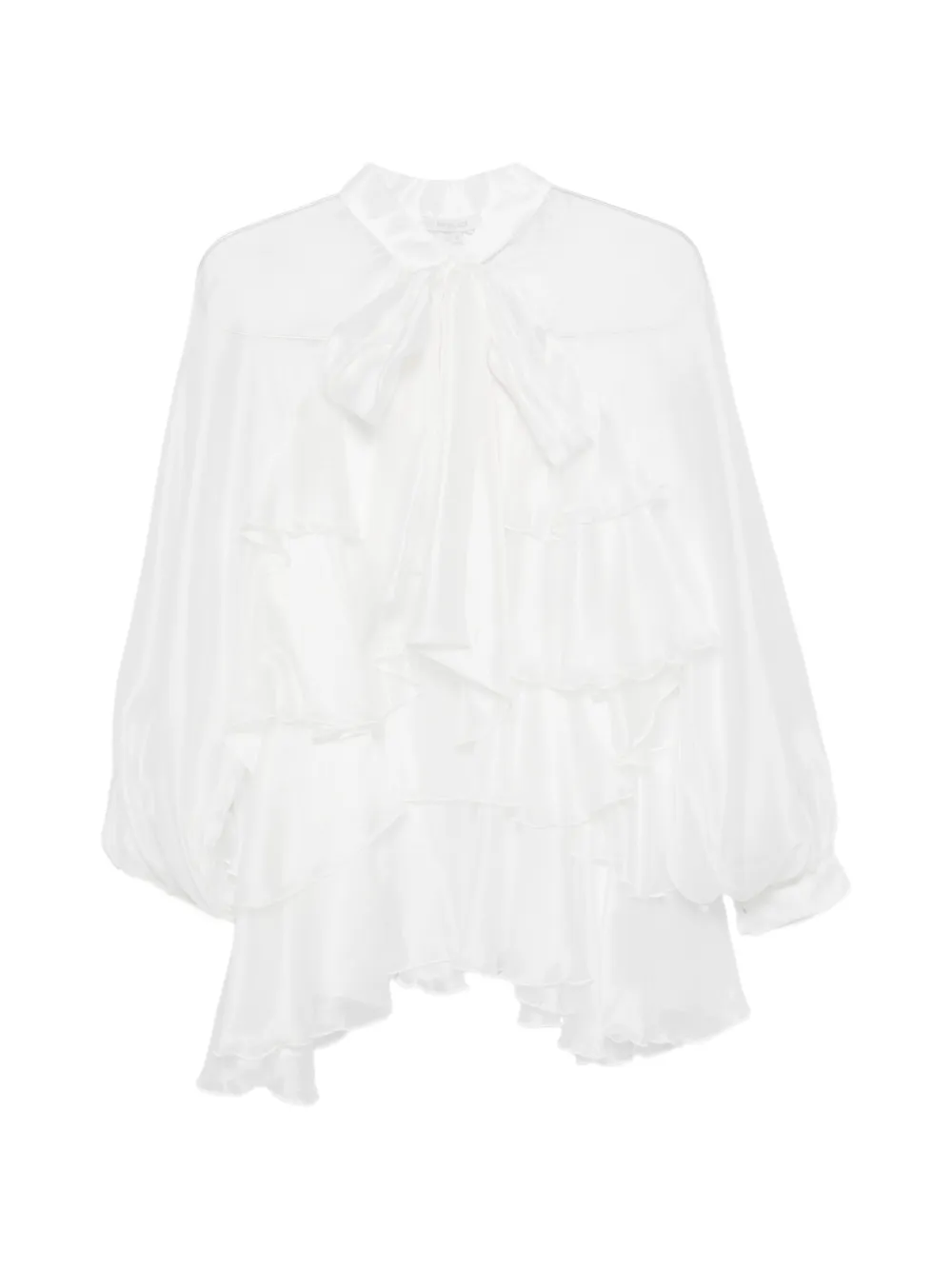 Paper Lace ruffled bow blouse - Bianco